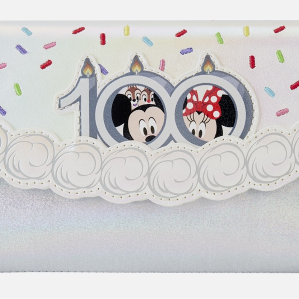 Loungefly Disney 100 Anniversary Celebration Cake Mickey & Minnie Flap Wallet